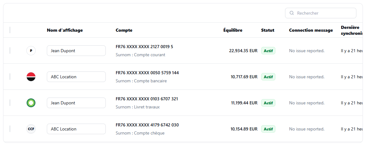 Synchronisation bancaire Rentimise
